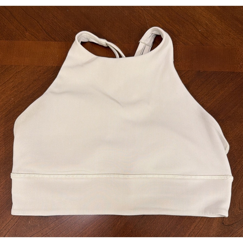 Lululemon Energy Bra High Neck Long Line Rib Medium Support Off-White Size 8